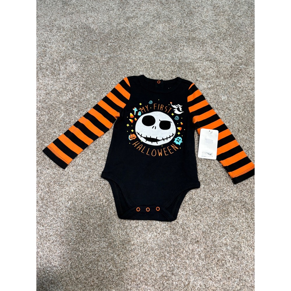 Disney Jack Skellington First Halloween Bodysuit Baby 18-24M Black Orange Stripe